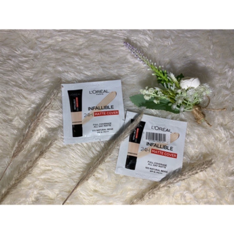 Loreal Paris Infallible Foundation 24H Matte Cover 1,5 ML (Sachet) Shade 105 Natural Beige SPF 16