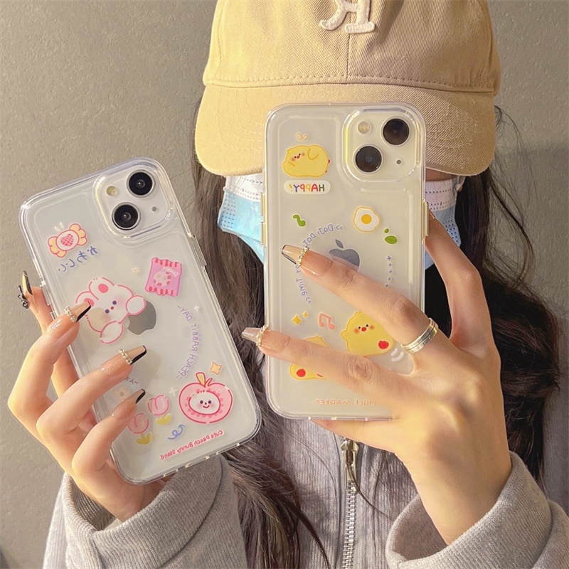 Soft case Transparan Motif Hewan Ayam Dan Kelinci Untuk iphone 11 12 13 pro max x xs xr xsmax 7 8 plus