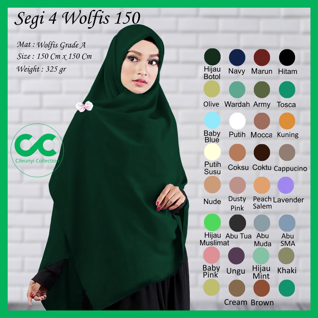 ✅✅ Segi Empat Syar'i Jumbo Wolfis 150 X 150 Cm Jilbab Wolpeace Grade A Harga Promo Hijab Segi 4 Hi-Q