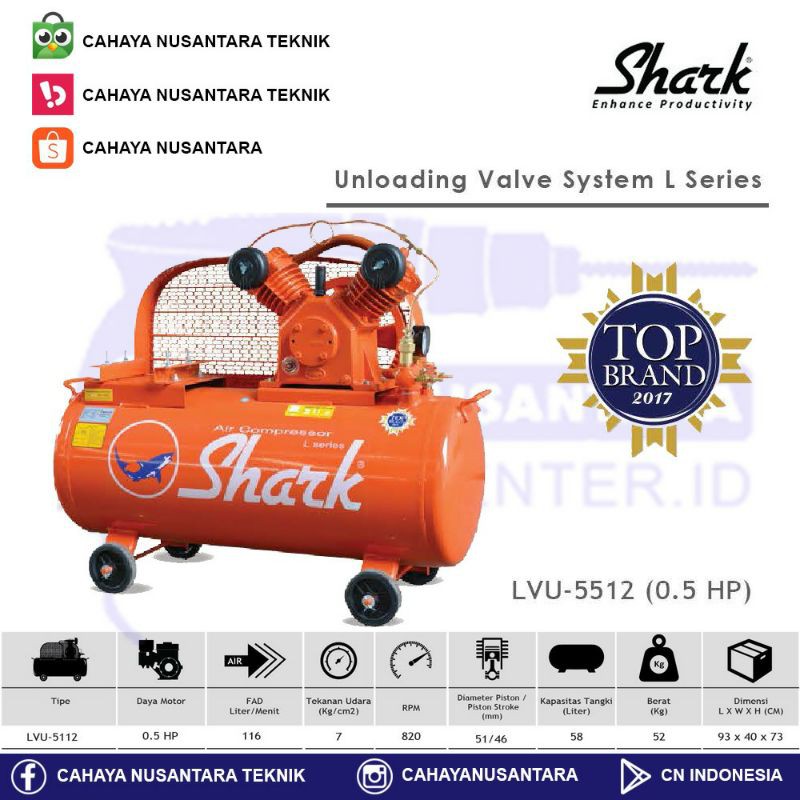 Mesin  Kompresor Unloading 1/2 HP SHARK