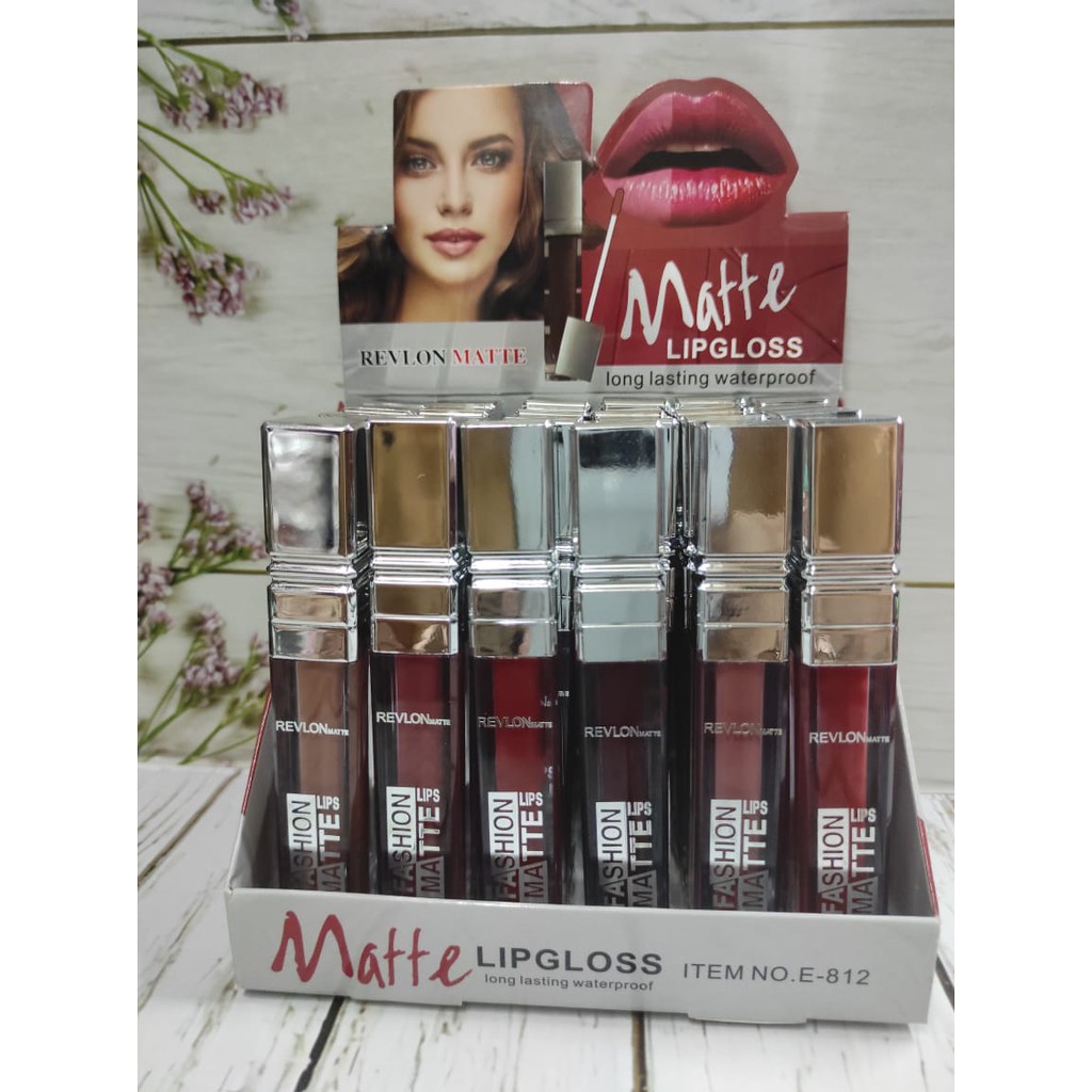 ( 6 PCS ) MATTE LIPCREAM REVLON SOFT NUDE REVLON MATTE -Tutup Kotak Silver E-812