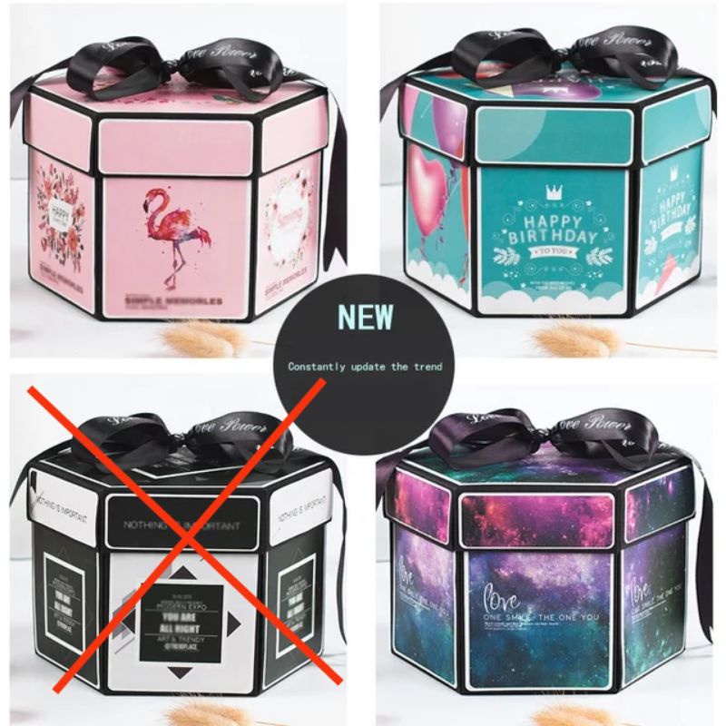 Hexagon Explosion Box Kotak Surprise Ulang tahun Kejutan anniversary