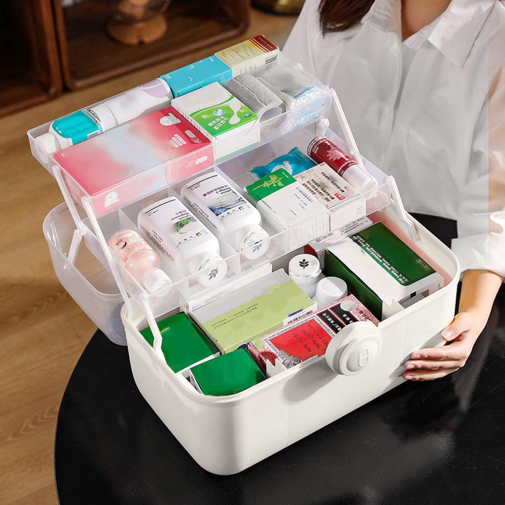 Solighter Kotak Obat Dengan Pegangan Kotak Obat Menyusui Rumah Tangga Aid Kit Box Multifungsi Kapasitas Besar Darurat Kit Box