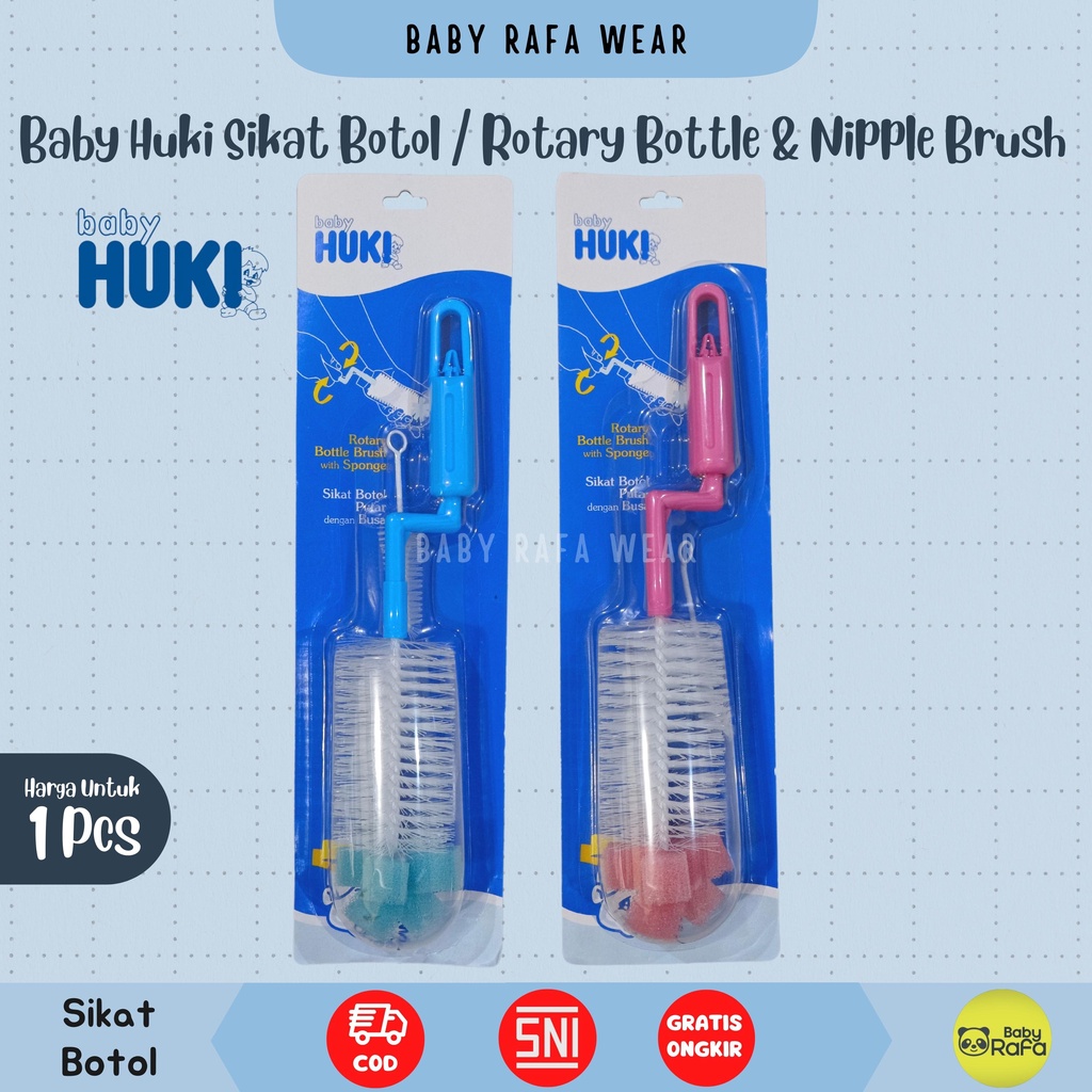 Baby Huki Rotary Bottle Brush And Nipple Brush / Pembersih Botol susu / Sikat Botol Putar Huki dengan SPONGE