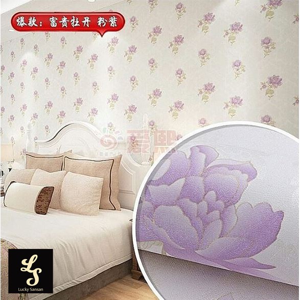 Wallpaper Sticker Dinding Motif Bunga Mawar Kilap Ungu Panjang 10Meter x Lebar 45cm