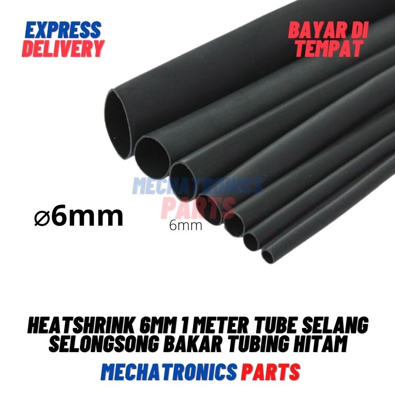 Heatshrink panjang 1 Meter Heat Shrink Tube Selang Selongsong Bakar Tubing Hitam diameter 3mm, 4mm, 6mm