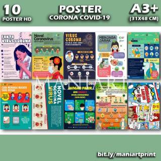 PAKET 10 Poster Stop Corona Covid 19 Art Paper A3+ bisa ...