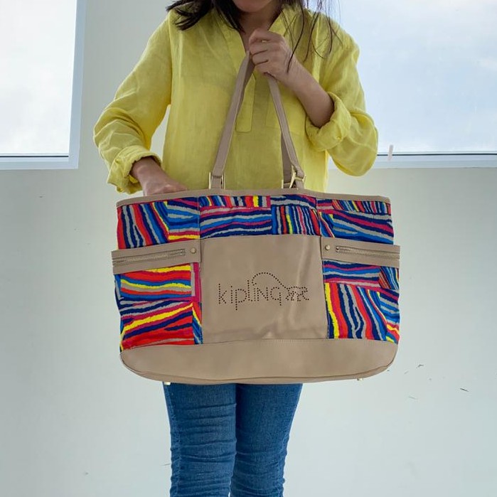 Tas Wanita Kipling Original Marcie Printed Tote Bag Travel Pundak Besar Jalan Perempuan Muat Banyak