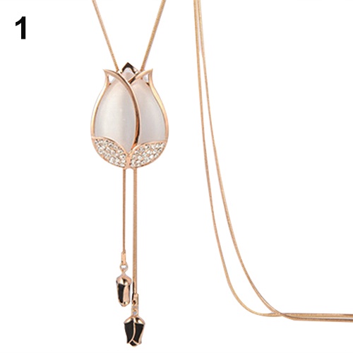 Hu Hu Hu Hu Hu Alat Bantu Pasang Kacamata♡ Kalung Panjang Liontin Bunga Tulip Aksen Berlian Imitasi Untuk Wanita