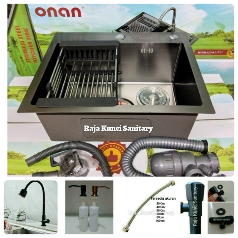 Paket Lengkap Kitchen Sink Black 5040 Onan/Golden Hand/Bak Cuci Piring Stainless Hitam