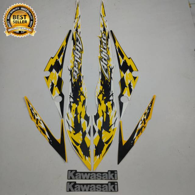 Striping Kawasaki athlete putih kuning stiker Lis body motor berkualitas terbaik termurah