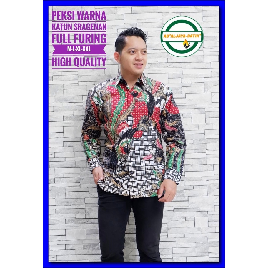 KEMEJA BATIK PRIA LAPS FURING LENGAN PANJANG ATASAN PREMIUM MODERN KATUN HALUS PEKSI WARNA ALJAYA