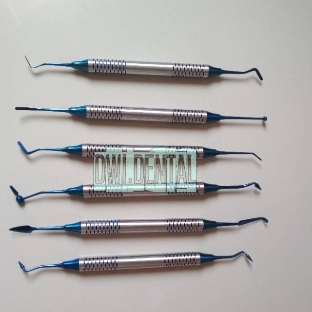 Dental set instrumen filling composite biru/ gold anti lengket