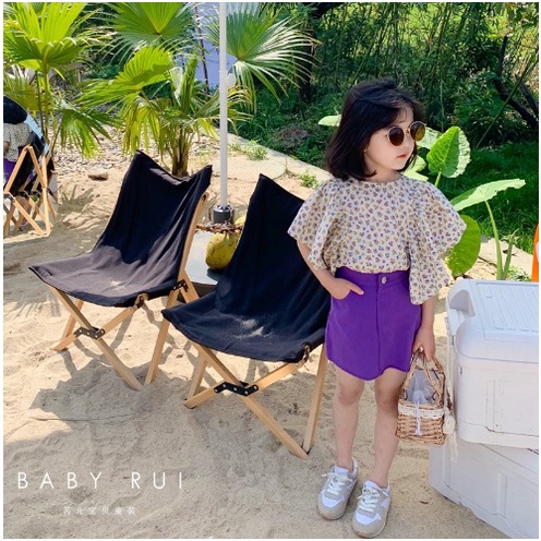 Mutiakids_ SETELAN ANAK CEWEK IMPORT / BAJU ROK MOTIF UNGU BUNGA ROK KANCING STAINLESS MODEL SAYAP U