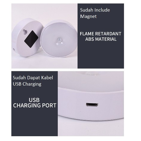 Lampu Sensor Otomatis Gerak Manusia LED Bulat Tempel Dinding Nyala Saat Ada Orang LOW WATT SMART LIGHTING / LAMPU DOWNLIGHT TEMPEL RECHARGEABLE