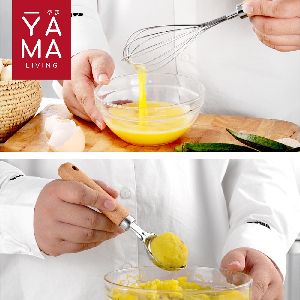 YAMA YUMA Kitchen Utensils Stainless Steel Peeler Buah Sayur Parutan Keju Sendok Es Pengocok Telur Kayu