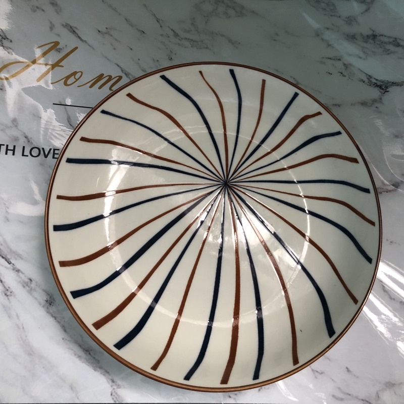 P 97 Piring Keramik Motif Dot 20cm Tanggung Cekung Jepang Korea Style-Willow Line Rendah