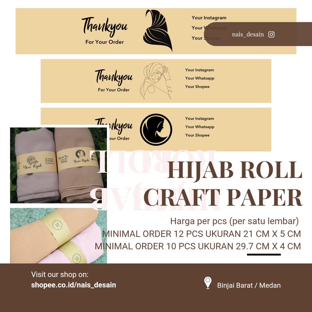 

Roll Hijab Craft Paper / Roll Souvenir / Hijab rolls / pita pengikat hijab / kertas logo pengikat hijab