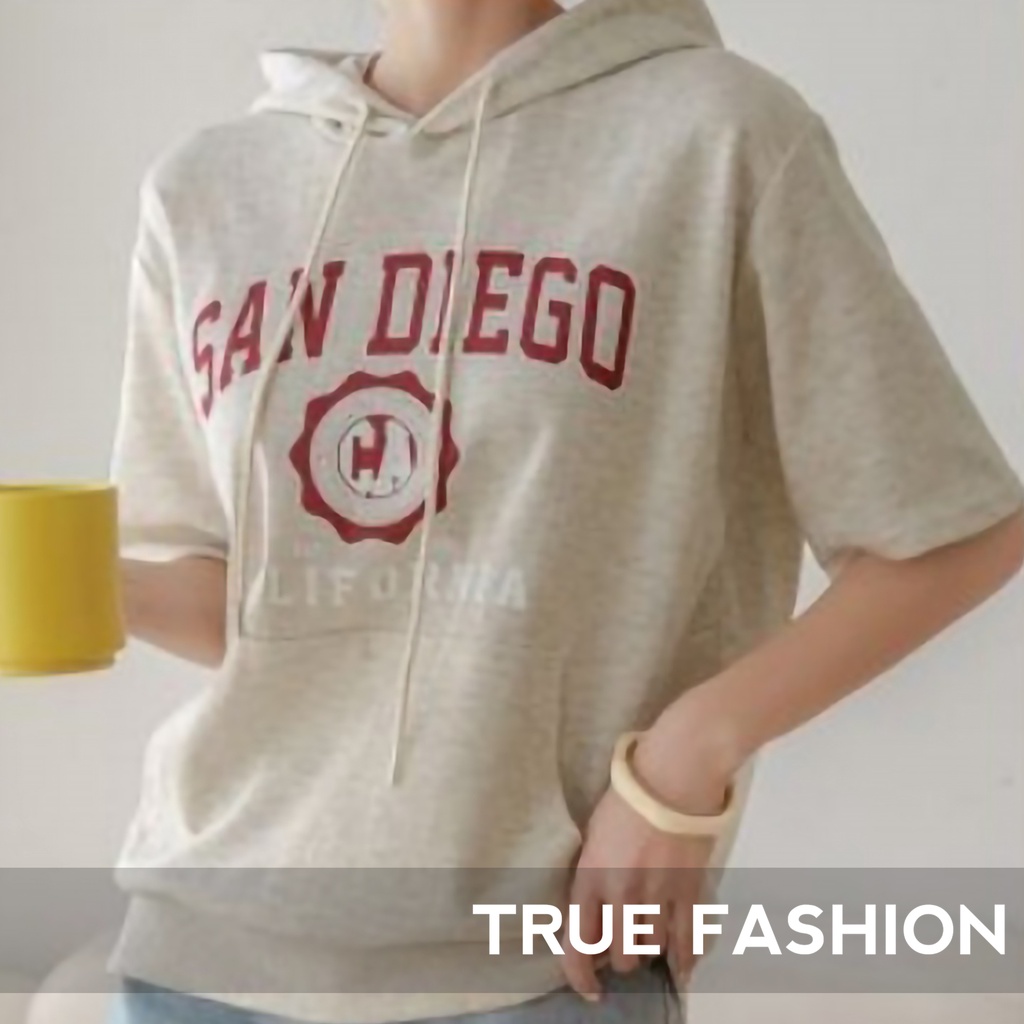 Hoodie Half Sleeve Wanita San Diego - Allsize - Bahan Fleece - Baju Wanita