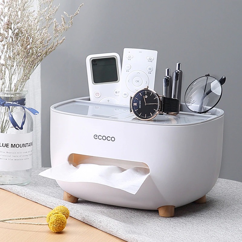 ECOCO Kotak Tempat Tisu Aesthetic Wadah Tissue Organizer Meja Desain Minimalis Estetik Modern Warna Putih