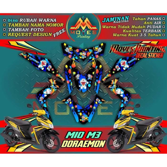 Decal Stiker Yamaha Mio M3 / Mio z Decal Motor Mio M3 125 Motif Doraemon kreen