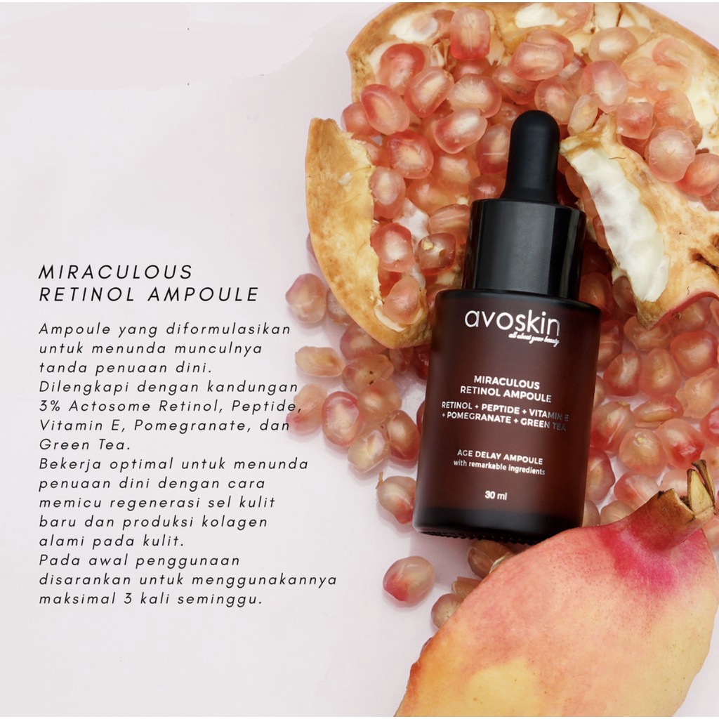 Avoskin Miraculous Retinol Ampoule - 30 Ml | Penunda Munculnya Tanda Penuaan Dini, Regenerasi Kulit