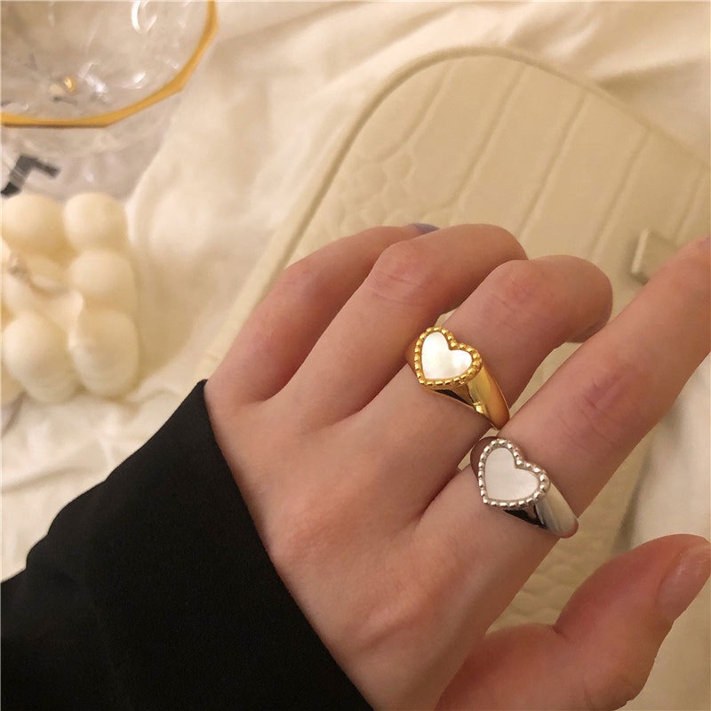 Cincin Model Terbuka Bentuk Hati Warna Putih Gaya Korea Untuk Wanita