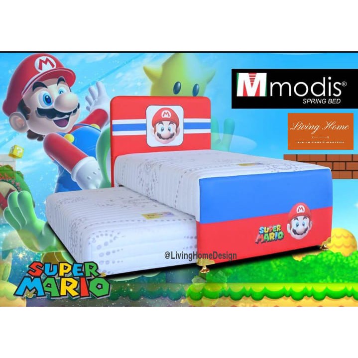 Bed Dorong Anak Super Mario Modis Springbed Full Bed Set Anak Cowok  Lucu Laki-Laki 120 x 200