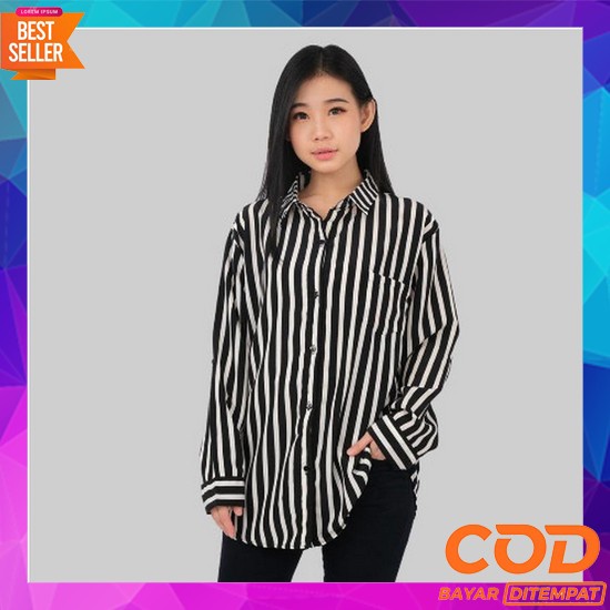 Viona Tunik Atasan Kemeja Moscrepe Kombinasi Salur/ Atasan Kemeja Wani Monellina 06231 Baju Kemeja A