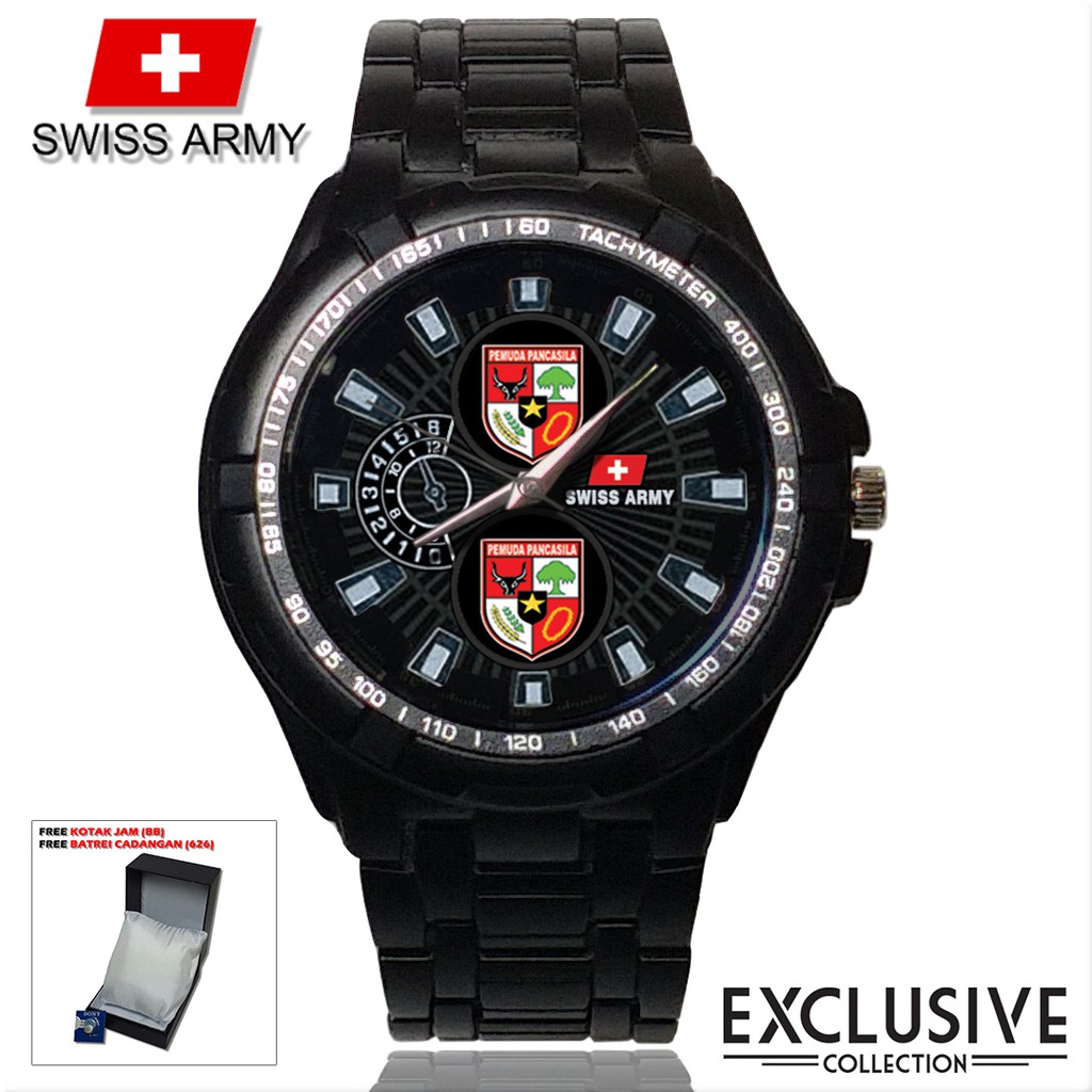 (Istimewa Bossque) Jam PEMUDA PANCASILA Rantai Sport (Black Doff)