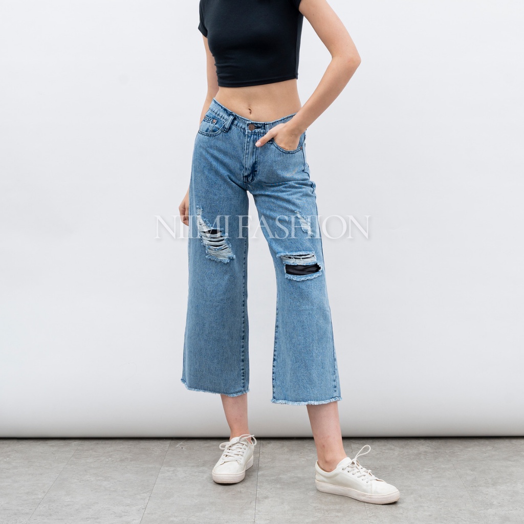 NIMI - Claudya Ripped jeans Celana Kulot Jeans Boyfriend Highwaist Wanita