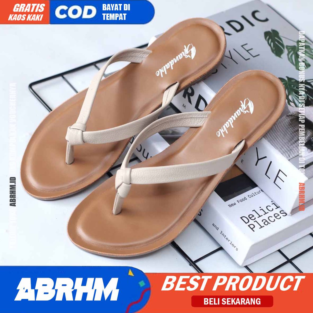 ABRHM x MONIK Sandal Kulit Wanita Sendal Jepit Papirut Asli Garut Sendal wanita Santai Gaya Keren Kekinian Original