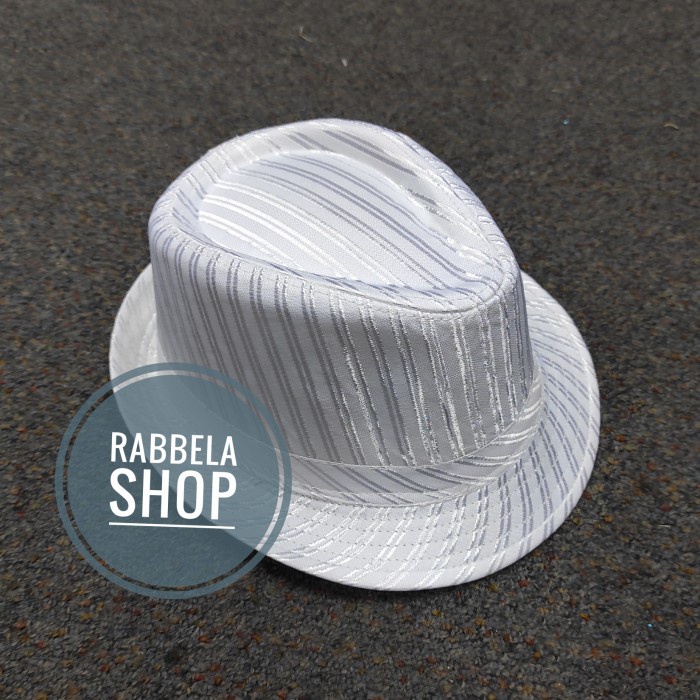 TOPI FEDORA HAT PRIA DEWASA TOPI FEDORA PUTIH STRIP IMPORT - PUTIH