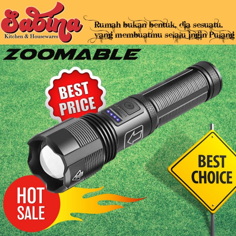 Senter LED Outdoor Darurat Zoomable XHP70 4000 Lumens Rechargeable