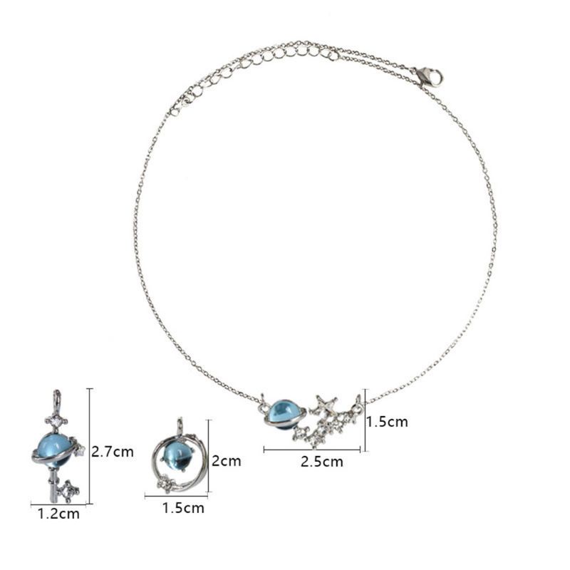 Kalung Planet Fashion Chain Necklace Blue Crystal Planet Sapphire Motif Clavicle Pendant Jewelry