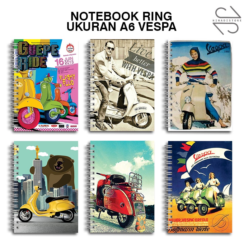 

Buku Tulis Catatan buku notebook buku diary Notebook Ring Spiral A6 60 Lembar koleksi gambar vespa