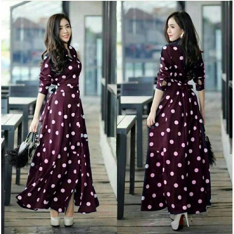 gamis polkadot bahan rayon / gamis rayon motif busui friendly