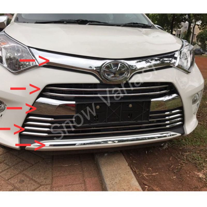 Paket Front Grill List Lis Bumper Hood Molding Depan Atas Bawah Radiator Chrome Calya 2016 2018