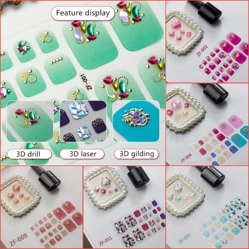 ZF 22Pcs/Set Toe Stiker Kuku Desain Bermotif High End Berlian Mutiara Permata Warna-Warni Untuk Tempel Tahan Air Tahan Lama Menicure Stickers Korea Self Adhesive Fashion Sticker kuku Full Aksesoris Dapat Kupas Mudah Digunakan Dan Dilepas Anti Air Nail Art