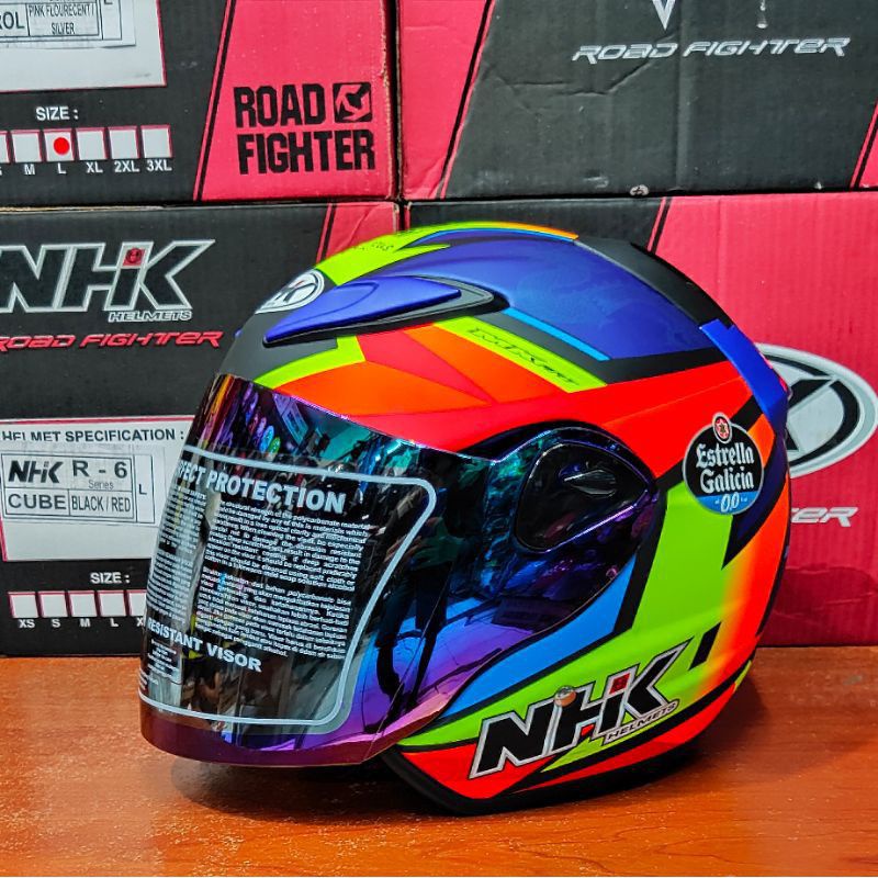 Visor Kaca Helm Nhk R6 Pelangi & Silver