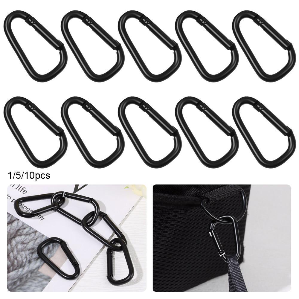 Nanas1 /5 /10pcs Warna Hitam Tombol Panjat Hitam Peralatan Olahraga Luar Ruangan Safety Alloy Carabiner