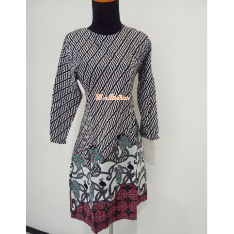 Cod - Dt Collection  - Tunik Batik Wanita  /cewek Lengan Serut Motif Morenaabu-abu