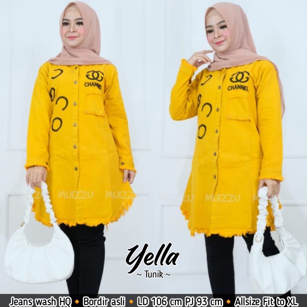 CHANA TUNIK JEANS CHANNEL KUNING MUSTARD YELLOW GBM