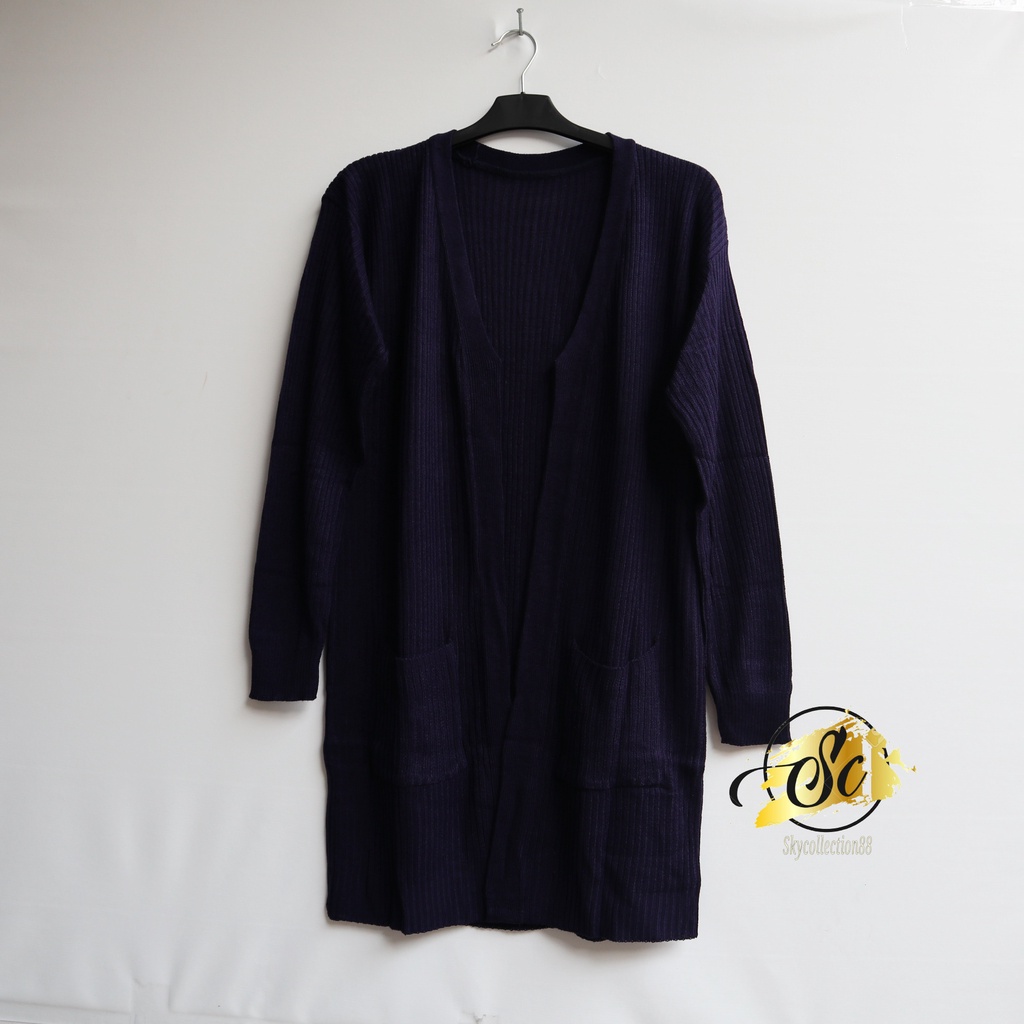 [✅COD]Long Cardigan BELLE OVERSIZE / Cardy Wanita Rajut Halus Premium-NAVY