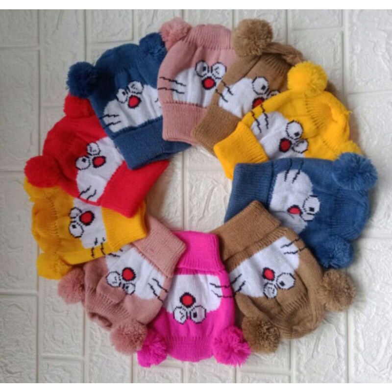 GTS - TOPI KUPLUK RAJUT BAYI MOTIF DORAEMON GRATIS NAMA