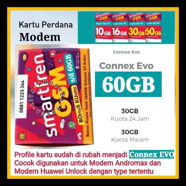 Kartu Smartfren 4G Perdana Khusus Modem Huawei & Andromax - 60Gb - Evo 60Gb Kode 127