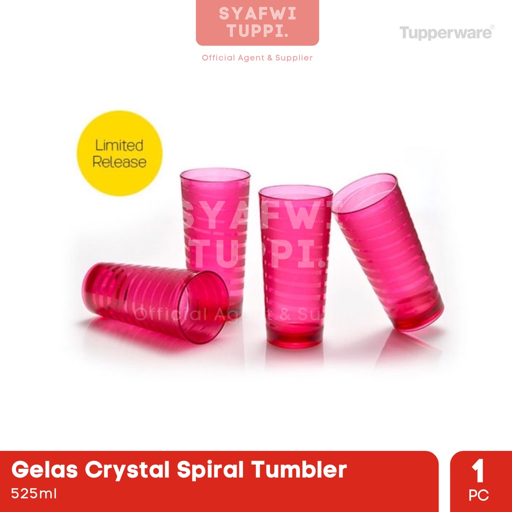 Tupperware Spiral Tumbler - Gelas Minum Pesta Crystal Kristal Bening Ungu/Pink 525ml