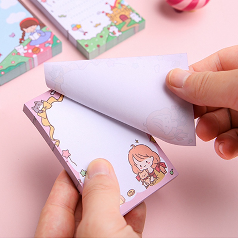 100 Sheets Korean Cartoon Sticky Notes Student Message Note Book Office Guestbook