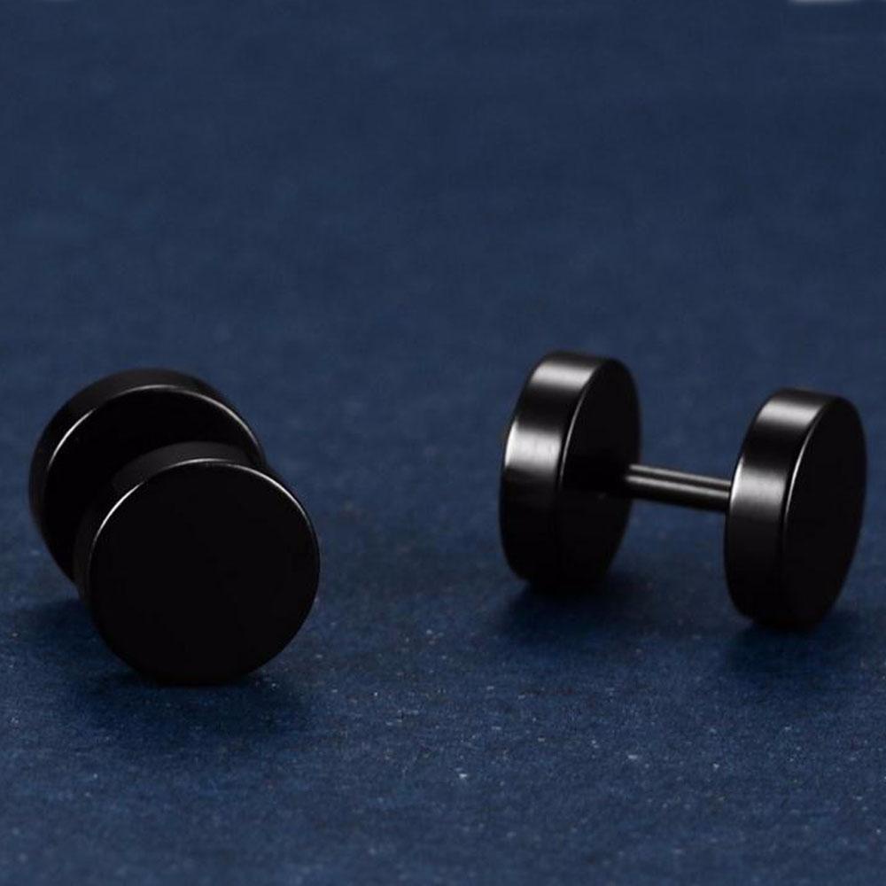 Lily 1pasang Anting Tusuk Bentuk Bulat Hitam Bahan Stainless Steel Cheater Plugs