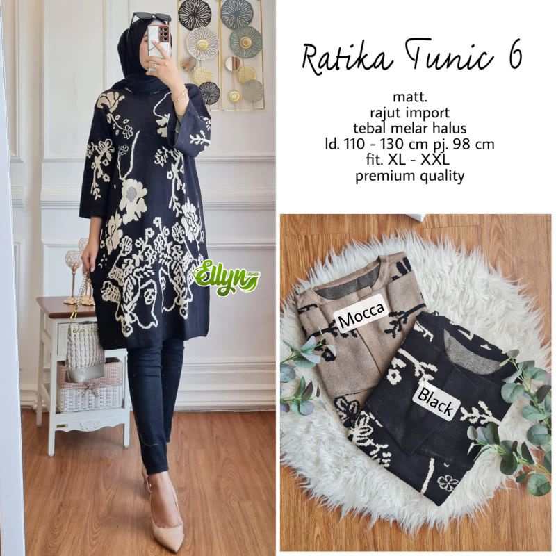 TERLARIS COD TUNIK TERBARU RAJUT RATIKA TUNIC 6 ATASAN RAJUT MOTIF BUNGA CANTIK KNIT IMPORT PREMIUM
